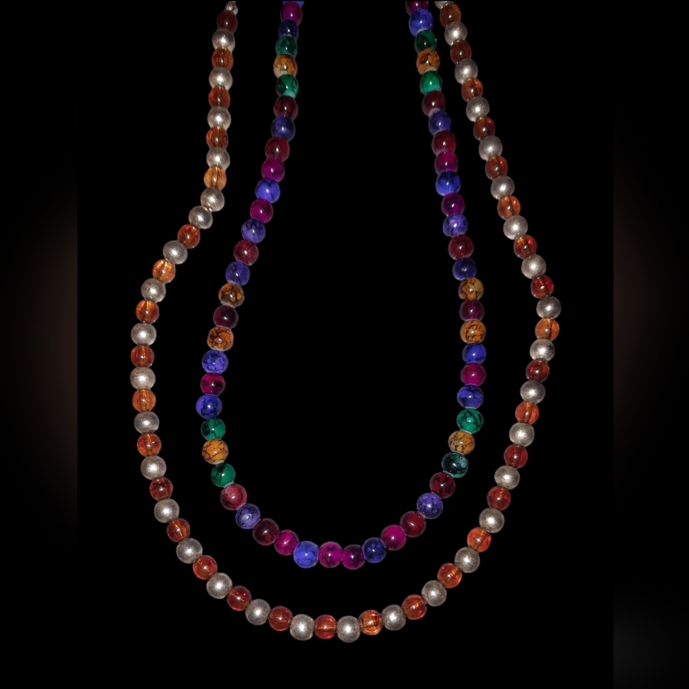 BOGO beaded boho necklaces both adjustable length colorful